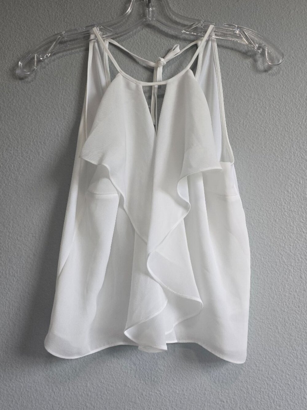 Bebe White Front Ruffle Tank Top size XXS